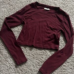 Madewell Women's Burgundy Long Sleeve Crop Top